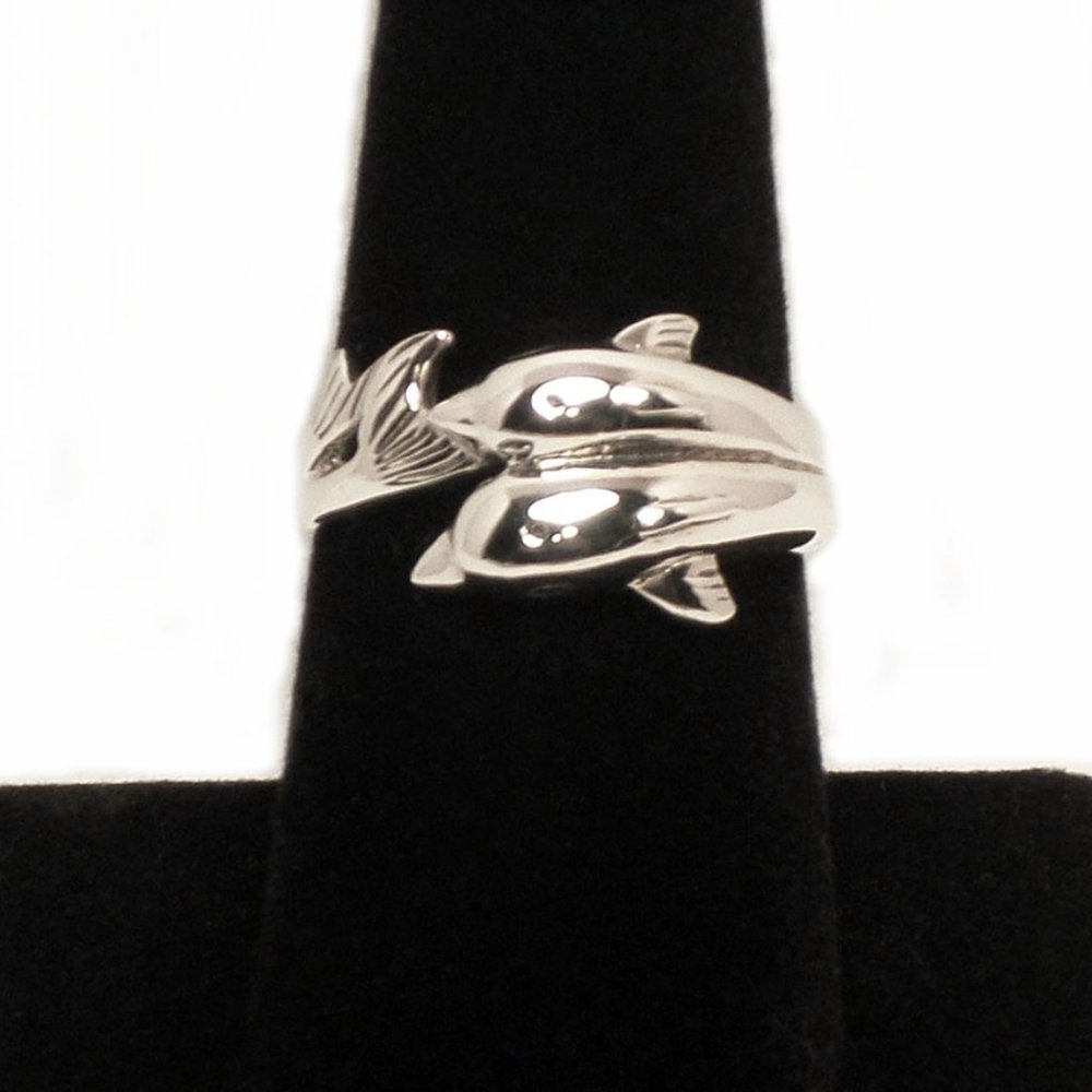 925 Sterling Silver 2 Dolphin Ring - Size 7 or 8